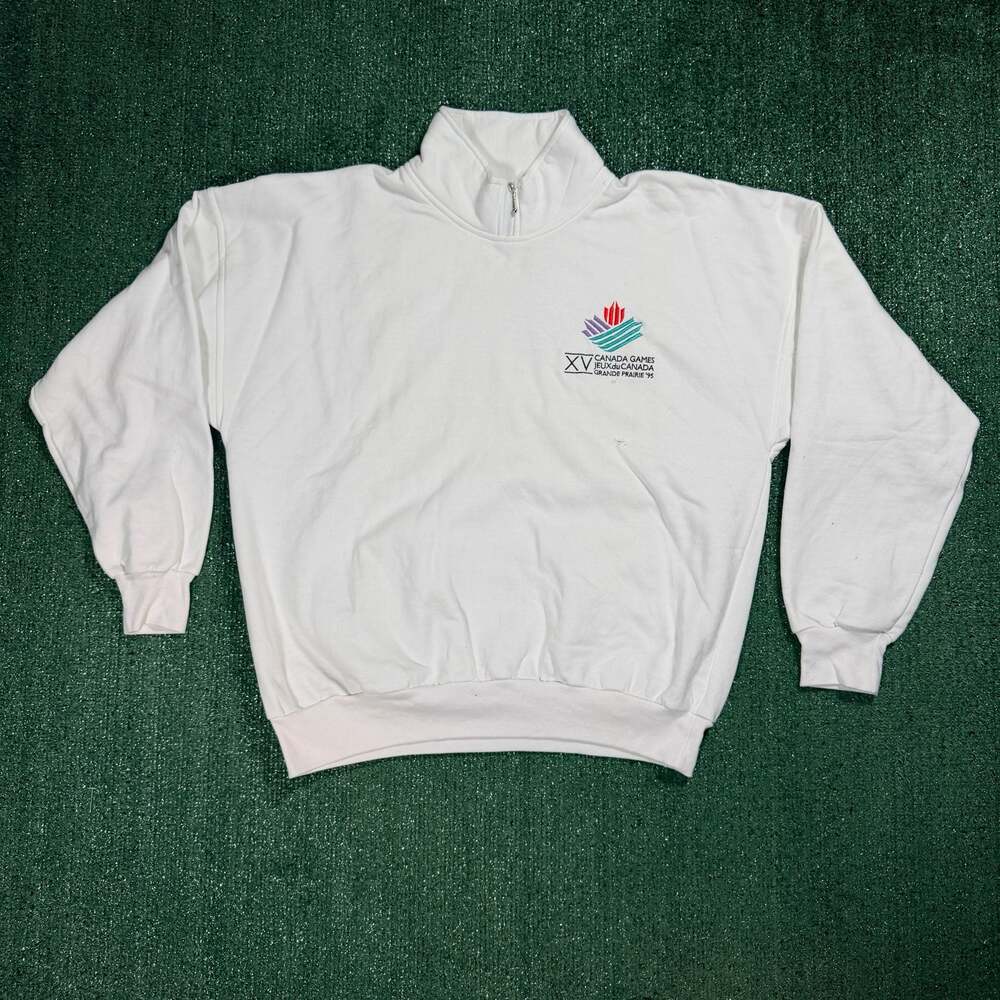 Vintage XV Canada Games 1995 Quarter Zip Sweatshirt White XL